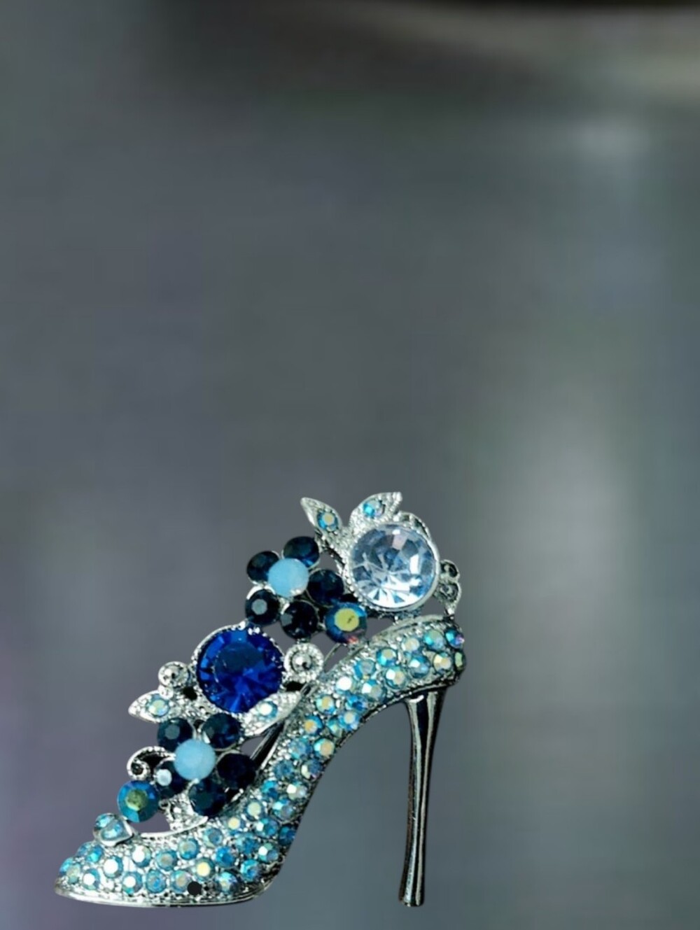 Elegant Blue Crystal High Heel Brooch